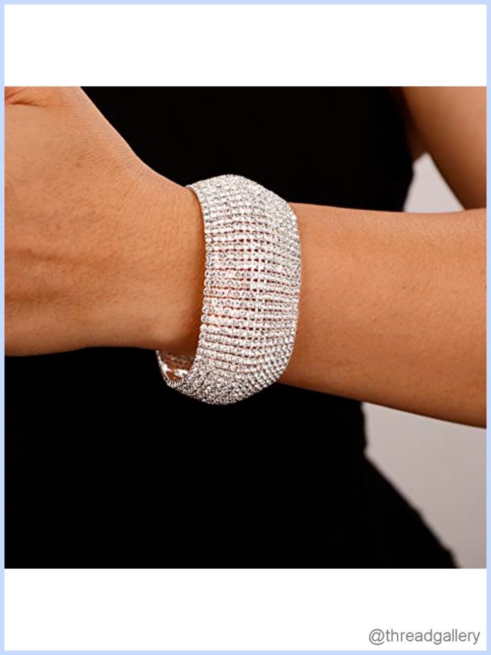 Full Rhinestone Crystal Cluster Bangle Set, Multi-Layered Tennis Chain - Picture 2 of 4